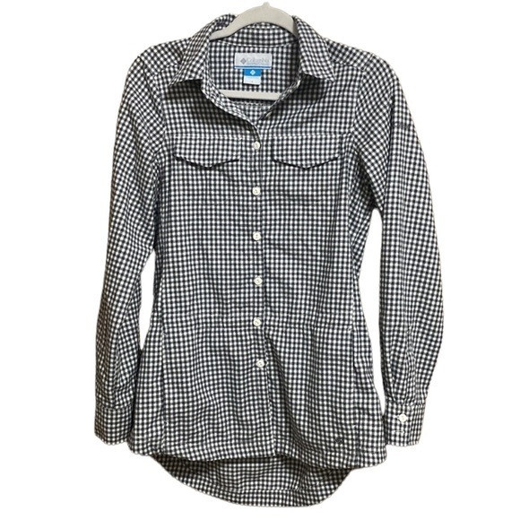 Columbia Women’s Small Tunic Flannel Shirt‎ Shacket Anorak Jacket Gingham - Picture 1 of 12